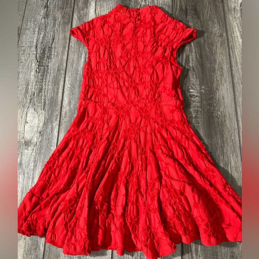 Free People Vintage Flared Burnt Red Mini Dress Floral Design - S - Picture 8 of 13